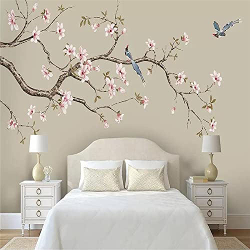 TANYANG Benutzerdefinierte Wandtapete Magnolia Chinesische Handgemalte Blumen Und Vögel Hintergrund Wandmalerei Wohnzimmer Wohnkultur 400Cm(W)×280Cm(H) von TANYANG