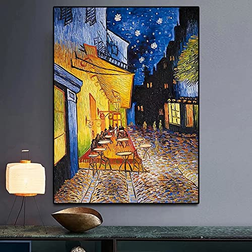 TANYANG Berühmte Van Gogh Große Ölgemälde Dorf Nacht Szene Druck Auf Der Leinwand Sternenhimmel Poster Wandbild Cafe Wand Wohnkultur 50X70Cm Kein Rahmen von TANYANG