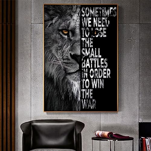 TANYANG Black And White Lion Inspirational Quotes Canvas Painting Wall Art Pictures Bedroom Office Wall Decoration Painting 30X40Cm Kein Rahmen von TANYANG