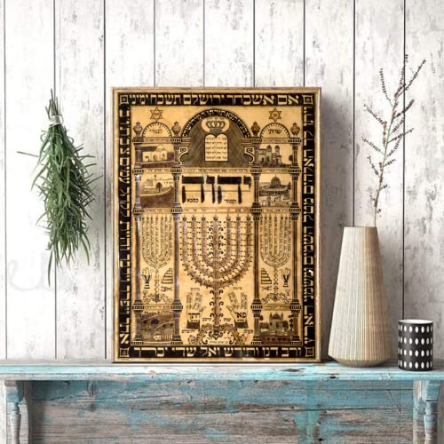 TANYANG Hebrew Kabbalah Amulet Print Poster Shiviti Illustrations Of The Holy Sites Bidspirit Judaica Canvas Painting Wall Art Decor 60X90Cm Kein Rahmen von TANYANG