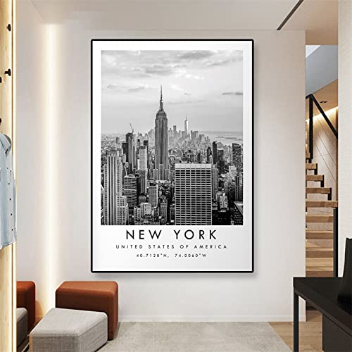 TANYANG Minimalistische New York Reise Print Poster New York City Schwarz Weiß Druck Einzigartige Wandkunst Leinwandmalerei Koordinaten Wohnkultur 30X40Cm Kein Rahmen von TANYANG