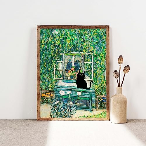 TANYANG Schwarze Katze Gustav Klimt Forsthaus Katze Poster Druck Blumen Lustige Katze Abstraktes Geschenk Wanddekoration Bilder Katze Im Garten 60X90Cm Kein Rahmen von TANYANG