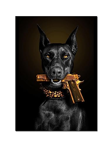 TANYANG Schwarzer Hund Mit Einer Pistole Poster Leinwandmalerei Luxus Tier Wandbild Für Wohnzimmer Wohnkultur 60X90Cm Kein Rahmen TANYANG Schwarzer Hund Mit Einer Pistole Poster Leinwandmalerei Luxus Tier Wandbild Für Wohnzimmer Wohnkultur 60X90Cm Kein Rahmen von TANYANG