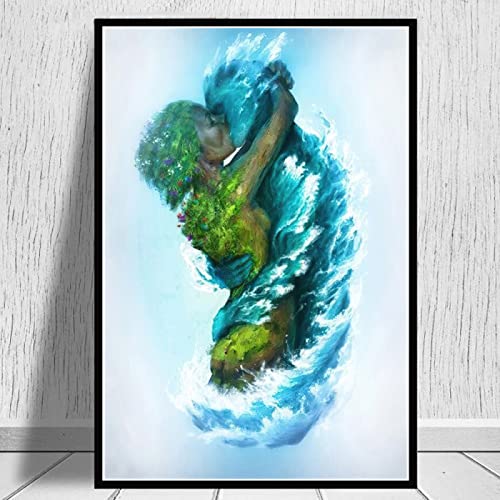 TANYANG Sea And Land Couple Kiss Wall Art Poster Painting On The Canvas Prints Abstract Surrealism Decorative Picture For Living Room 60X90Cm Kein Rahmen von TANYANG