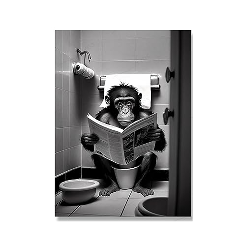 TANYANG Tiere, Die Auf Der Toilette Sitzen Und Eine Zeitung Lesen, Druckt Lustige Badezimmer-Wanddekorationsbilder Affen-Wc-Wandposter 21X30Cm No Frame von TANYANG