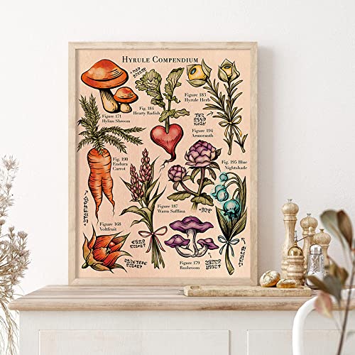 Vintage Hyrule Kompendium Illustration Poster Atem Der Wilden Botanischen Druck Pilze Und Blumen Kunst Leinwand Malerei Bild Dekor 60X90Cm Kein Rahmen von TANYANG