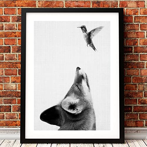 Waldfuchs Mit Vogel Auf Leinwand, Wandkunst, Bild, Wildnis, Waldtier, Fuchs, Leinwand, Gemälde, Poster, Bauernhaus-Kunstdekor 40X50Cm Kein Rahmen von TANYANG