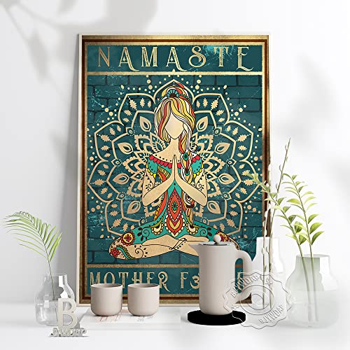 Yoga Blau Grün Namaste Poster Mutter Retro Nordischer Stil Meditation Wandkunst Bilder Yoga Gym Home Wohnzimmer Dekoration Geschenk 21X30Cm Kein Rahmen von TANYANG