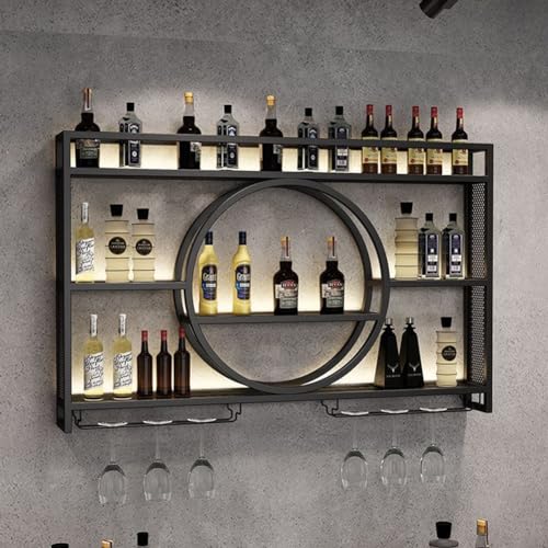 Wandmontierte Weinregal mit Glashalter, 3 Tier Metall Weinhalter, Weinzubehör, Flaschenhalter, Moderne Weindisplay Aufbewahrungshalter für Küche Esszimmer Bar-Hält(Color:Black,Size:100x15x80cm) von TANYAZ