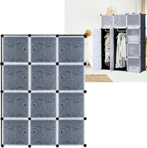 TANTEAR 12 Würfel DIY Regalsystem Aufbewahrung Badregale Tragbarer Faltschrank Kleiderschrank Mit Türen Kombischrank Schuhregal von TANYEAR