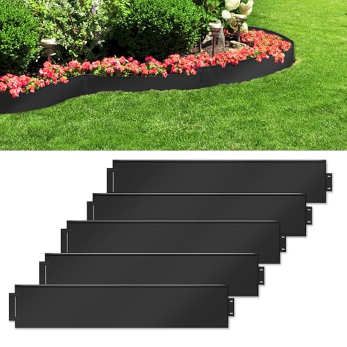 TANYEAR 10m Rasenkante Metall Beetumrandung Verzinkt Beeteinfassung Palisade Mähkante Höhe 18cm, Beetbegrenzung Rasenkanten jeder Stück 100 cm x 18 cm, 10 Stück, Schwarz von TANYEAR