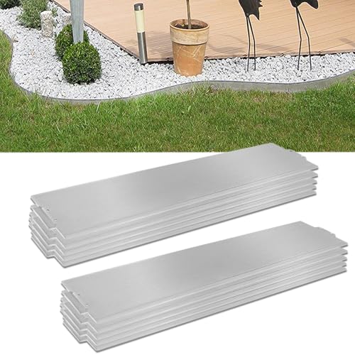TANYEAR 5m Rasenkante Metall Beetumrandung Verzinkt Beeteinfassung Palisade Mähkante Höhe 15cm, Beetbegrenzung Rasenkanten jeder Stück 100 cm x 15 cm, 5 Stück, Silber von TANYEAR