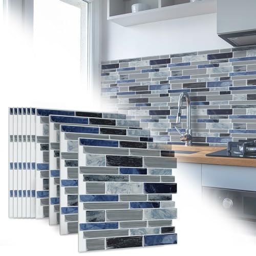 TANYEAR Fliesenaufkleber Tile Stickers Dickere Aufkleber Selbstklebende Vinyl Fliesen Klebefolie Wandaufkleber Fliesenfolie für Bad Küche, 10 Blatt, Blauer Marmor von TANYEAR
