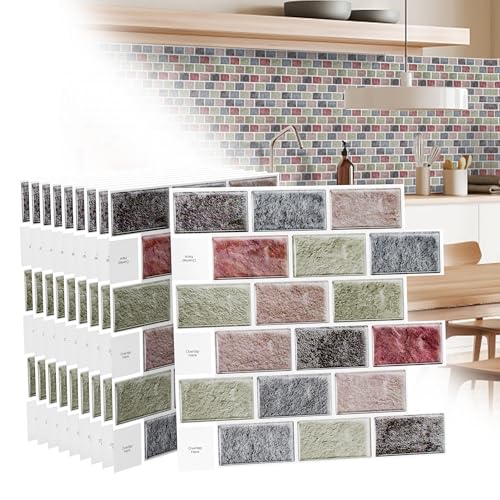 TANYEAR Fliesenaufkleber Tile Stickers Dickere Aufkleber Selbstklebende Vinyl Fliesen Klebefolie Wandaufkleber Fliesenfolie für Bad Küche, 10 Blatt, Type E von TANYEAR