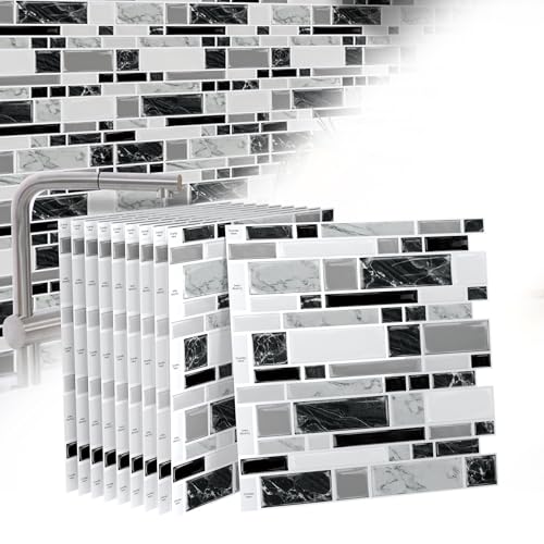 TANYEAR Fliesenaufkleber Tile Stickers Dickere Aufkleber Selbstklebende Vinyl Fliesen Klebefolie Wandaufkleber Fliesenfolie für Bad Küche, 10 Blatt, Type I von TANYEAR