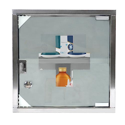 TANYEAR Medizinschrank mit Glas Tür aus Edelstahl 2 Fächer für zu Hause, abschließbarer Arzneischrank Hausapotheke, Erste Hilfe Schrank, 30x12x30cm von TANYEAR