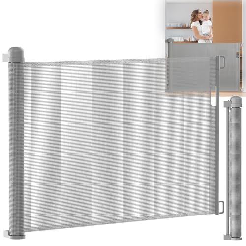 TANYEAR Türschutzgitter Rollo Treppenschutzgitter Ausziehbar 0-150 cm Treppenschutzrollo Hundebarrieren Einziehbares Türgitter Hund Tür für Babys und Haustiere (Grau) von TANYEAR