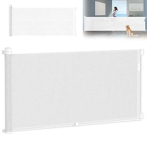 TANYEAR Türschutzgitter Rollo Treppenschutzgitter Ausziehbar 0-300 cm Treppenschutzrollo Hundebarrieren Einziehbares Türgitter Hund Tür für Babys und Haustiere (Weiß) von TANYEAR