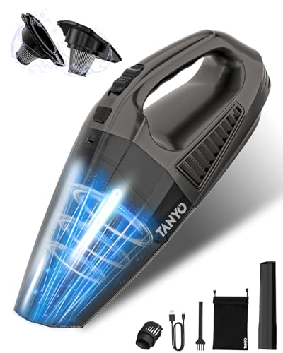 TANYO Handstaubsauger Akku, 12000Pa Handstaubsauger Kabellos 2000mAh Batterien Autostaubsauger mit Waschbar HEPA Filter, Mini Staubsauger für Auto, Küche, Haus, Tierhaare von TANYO