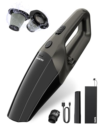 TANYO Handstaubsauger Akku, 12000Pa Kabellos Tragbar Handstaubsauger mit Waschbar HEPA-Filter, Mini Auto Staubsauger Stark Für Auto, Haus & Tierhaar Reinigung, Küche(Schwarz Braun) von TANYO