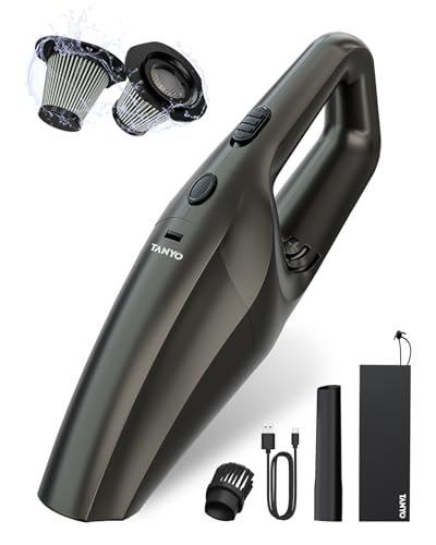 TANYO Handstaubsauger Akku, 12000Pa Kabellos Tragbar Handstaubsauger mit Waschbar HEPA-Filter, Mini Auto Staubsauger Stark Für Auto, Haus & Tierhaar Reinigung, Küche Handvakuum(Goldbraun) von TANYO