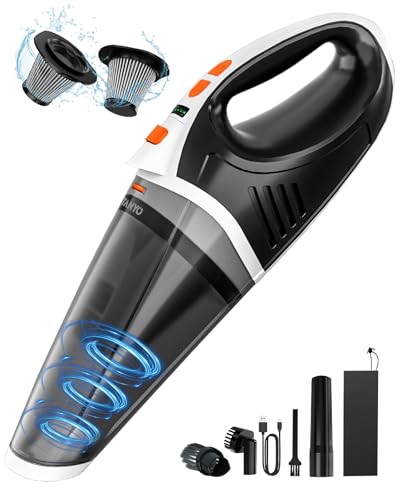 TANYO Handstaubsauger Akku 5 In 1, 15000Pa/10000Pa 2 Drehzahl Auto Staubsauger Stark mit LED Licht, Nass/Trocken Tragbarer Handstaubsauger Kabellos für den Auto, Haus, Küche, Tierhaare(Weiß Orange) von TANYO