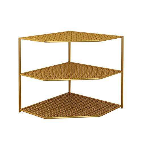 TANYTAO-SHOP Küchenlagerständer Küchenmetallregal Ecke Gewürzregal-Tisch-Pan-Regal-Eckschrank Schicht Regal Badezimmer-Speicher Große Tragfähigkeit Haushaltsregal (Color : Gold 3tier) von TANYTAO-SHOP