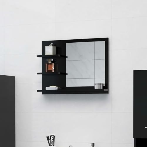 TANZEM Badspiegel, Wandspiegel, Badezimmerspiegel, Badezimmer Spiegel, Bathroommirror, Schwarz 60x10,5x45 cm Spanplatte von TANZEM