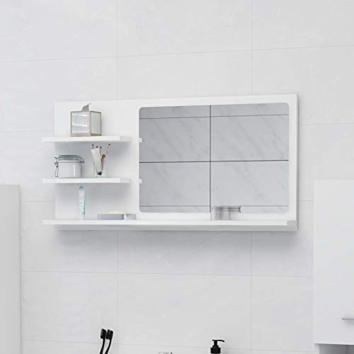 TANZEM Badspiegel, Wandspiegel, Badezimmerspiegel, Badezimmer Spiegel, Bathroommirror, Weiß 90x10,5x45 cm Spanplatte von TANZEM