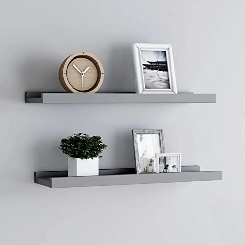 TANZEM Bilderleisten 2 STK. Grau 60x9x3 cm MDF, Regalbrett, Wall Shelf, Wandregal, Wand Schweberegal, Brett Regal, Bücherregale, Floating Shelf von TANZEM