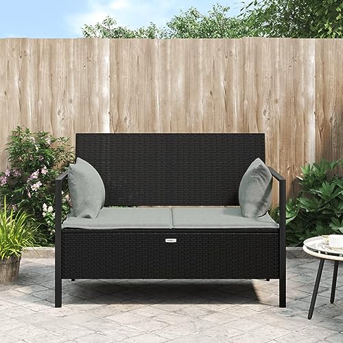 TANZEM Gartenbank 2-Sitzer mit Kissen Schwarz Poly Rattan Terrassenmöbel, Wetterfeste Bank, Outdoor Bank, Parkbank, Garten Banken, Deko Bank, Gartenmöbel - 364112 von TANZEM