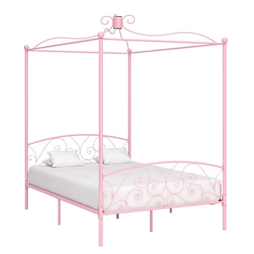 TANZEM Himmelbett-Gestell, Bett, Bettgestell, Jugendbett, Schlafzimmer Bett, Schlafzimmer Komplett, Bed Fram, Rosa Metall 140 x 200 cm von TANZEM