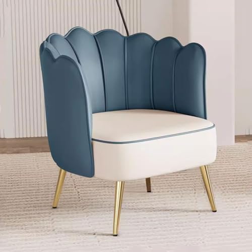 TANZEM Loungesessel, bequemer Stuhl für Schlafzimmer, Schminkstuhl, moderner Einzelsofastuhl, Couch-Akzentstuhl, gepolsterte Fassstühle, Patchwork-Stoffsessel, Dickes Kissen (Farbe: Blau + Weiß/B) von TANZEM