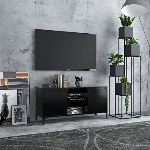 TANZEM TV-Schrank mit Metallbeinen Schwarz 103,5x35x50 cm, TV Lowboard, Fernsehschrank, Fernsehtisch, Fernseher Schrank, TV Sideboard, TV Board, TV Cabinet, TV Bank, TV Kommode von TANZEM