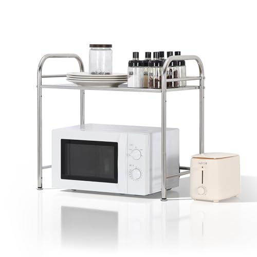 TAO ONE Edelstahl Mikrowellenregal | Stabiles Küchenregal mit Verstärkten Rohren | Platzsparendes Gestell für Backofen, Toaster & Heißluftfritteuse von TAO ONE