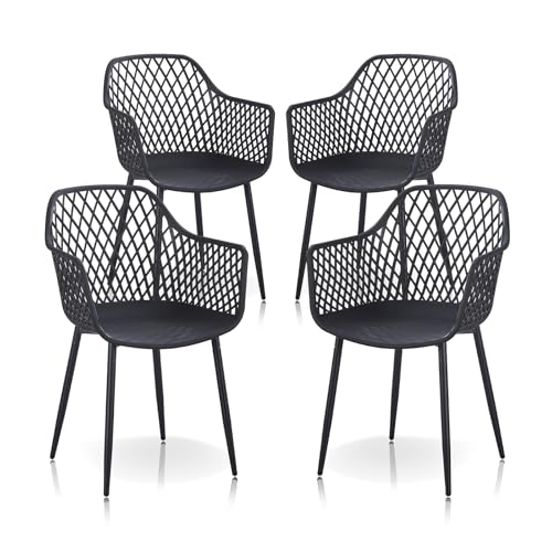 TAO ONE Gartenstühle, Gartenstühle 4er Set, Garten Sessel Outdoor, Terrassenstühle Modern, Patio Chair, Balkon Sessel Kleiner Balkon, Geeignet für Küche, Esszimmer und Wohnzimmer, Schwarz von TAO ONE