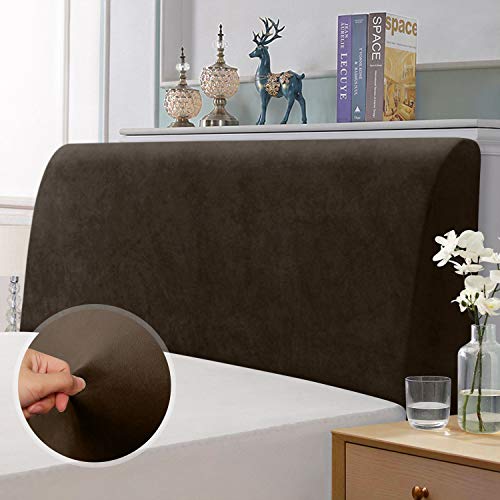 TAOCOCO Kopfteilbezug für Bett, elastisch aus Stretchmaterial, weicher Samtstoff, einfarbig, vollständige Abdeckung, waschbar, pflegeleicht, Kopfteil Abdeckung, Braun, Breite 120-140 cm von TAOCOCO