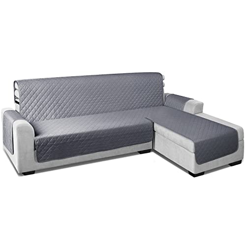 TAOCOCO Chaiselongue Sofabezug L Form, Wasserdichter Stretch Sofa überzug, Sofaschoner rutschfest, Möbelschutz, Haustier, Kinderfreundlich – Rechts 240 cm –Dunkelgrau von TAOCOCO