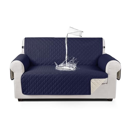 TAOCOCO Sofa Überzug, Sofabezug Wasserdicht Mit Gummiband，Wohnzimmer Anti-Rutsch Gepolsterter Sofaschutz für Haustiere, Katzen, Hunde, Spielende Kinder(Dunkelblau, 2 Sitzer) von TAOCOCO