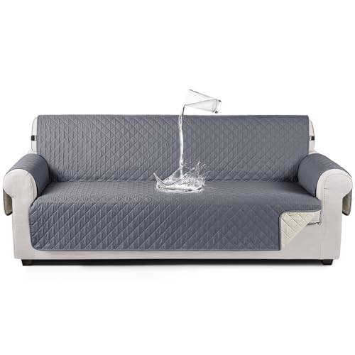 TAOCOCO Sofa Überzug, Sofabezug Wasserdicht Mit Gummiband，Wohnzimmer Anti-Rutsch Gepolsterter Sofaschutz für Haustiere, Katzen, Hunde, Spielende Kinder(Dunkelgrau, 4 Sitzer) von TAOCOCO
