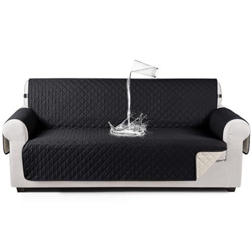 TAOCOCO Sofa Überzug, Sofabezug Wasserdicht Mit Gummiband，Wohnzimmer Anti-Rutsch Gepolsterter Sofaschutz für Haustiere, Katzen, Hunde, Spielende Kinder(Schwarz, 3 Sitzer) von TAOCOCO