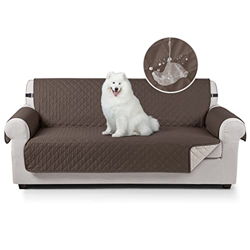 TAOCOCO Sofa Überzug, Sofabezug Wasserdicht Mit Gummiband，Wohnzimmer Anti-Rutsch Gepolsterter Sofaschutz für Haustiere, Katzen, Hunde, Spielende Kinder(Braun, 3 Sitzer) von TAOCOCO