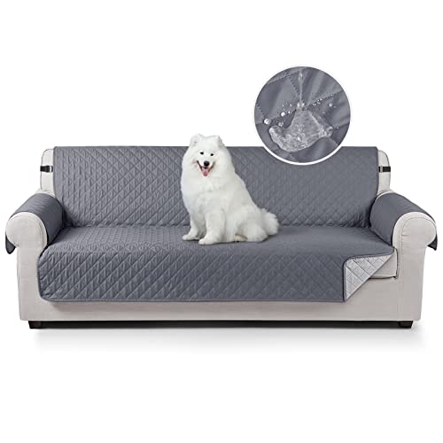 TAOCOCO Sofa Überzug, Sofabezug Wasserdicht Mit Gummiband，Wohnzimmer Anti-Rutsch Gepolsterter Sofaschutz für Haustiere, Katzen, Hunde, Spielende Kinder(Dunkelgrau, 4 Sitzer) von TAOCOCO