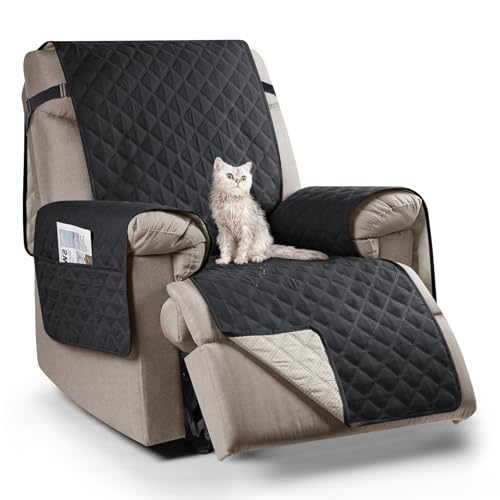 TAOCOCO Wende Sesselschoner Sesselauflage Relax mit Armlehnen und Taschen, Wasserdichter Sofabezug mit Gummiband, Geeignet für 22 Zoll Breit Fernsehsessel, Liegesessel, Sessel (1 Seater Black) von TAOCOCO