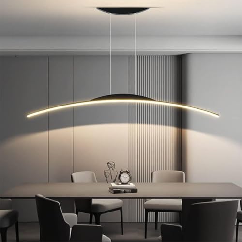 Esszimmerlampe LED Hängelampe Pendelleuchte Esstisch Dimmbar Mit Fernbedienung Esszimmer Lampe Wohnzimmerlampe Modern Einfach Linear Hängend Lampen Hoehenverstellbar für Küche (Schwarz, L100cm) von TAOEZXK