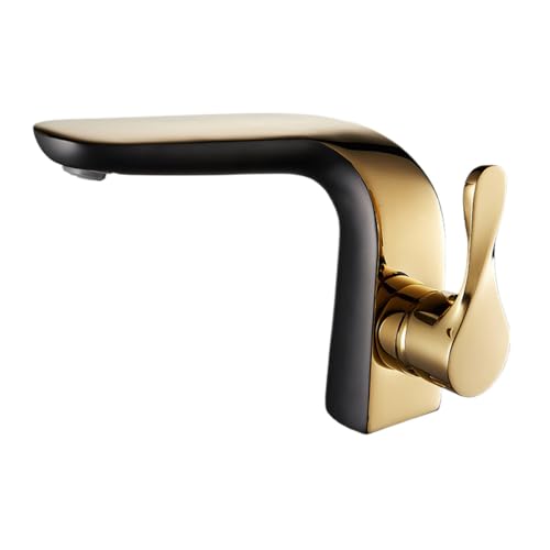 Goldener Messing-Einhand-Einloch-Wasserhahn für Badezimmer-Wasserhahn, Schwarz und Gold von TAOLE