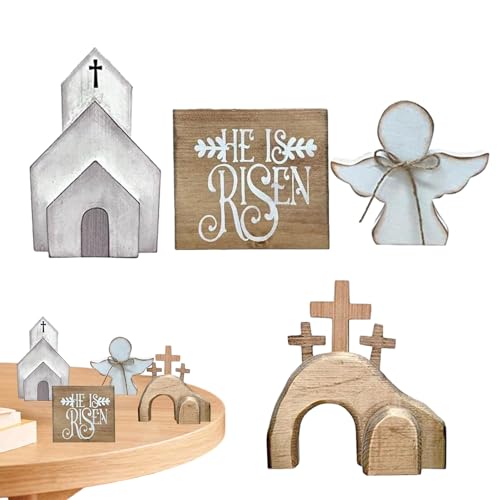 Ostern Krippen Aus Holz, Osterszene Leere Grab-Tisch Dekoration Osterkrippe Jesus Holz Jesus Wiedergeburt Weihnachtskrippe Leere Grab Tisch Decor Für Zuhause, Tisch, Büro von TAOLE