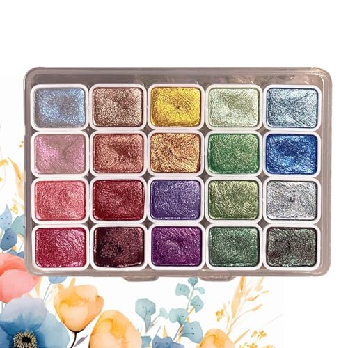 COJJ-20 Farben Meta-llic Aquarellfarben, Glitzer Meta-llic Watercolor Aquarellfarben Aquarell Meta-llic Farbe In Einem Tragbaren Plastikbox Mit Palette Geschenkidee Für Künstler, Maler von COJJ