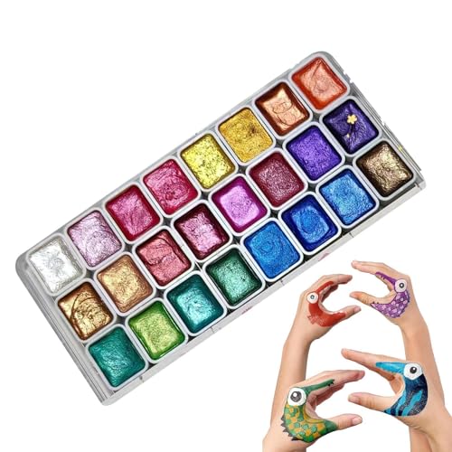 TAOLE Aquarell-Set mit 24 Farben, metallische Glitzer-Perlglanz-Aquarellfarben, Glitzer, einfarbige Aquarellfarben-Palette, solides Aquarell-Pigmentfarben-Set für Künstler von TAOLE