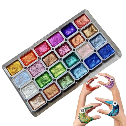TAOLE Aquarell-Set mit 24 Farben, metallische Glitzer-Perlglanz-Aquarellfarben, Glitzer, einfarbige Aquarellfarben-Palette, solides Aquarell-Pigmentfarben-Set für Künstler von TAOLE